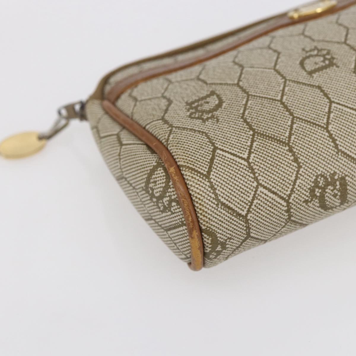 Christian Dior Honeycomb Canvas Pouch PVC Beige Gold Auth bs31266