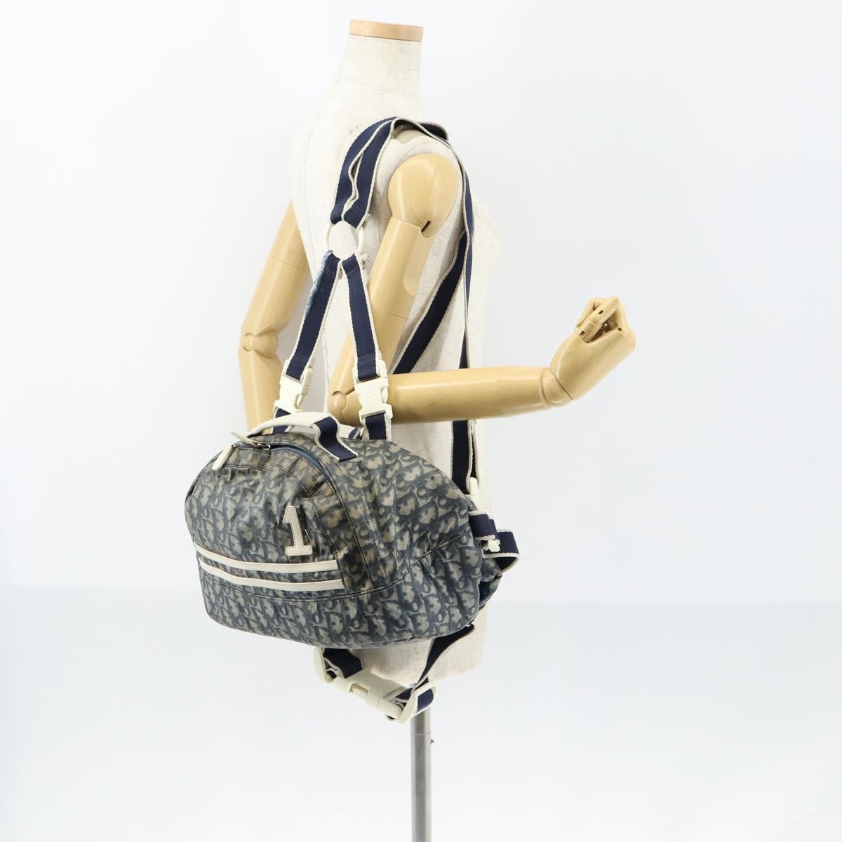 Christian Dior Trotter Canvas Backpack PVC Blue Silver Auth bs31270
