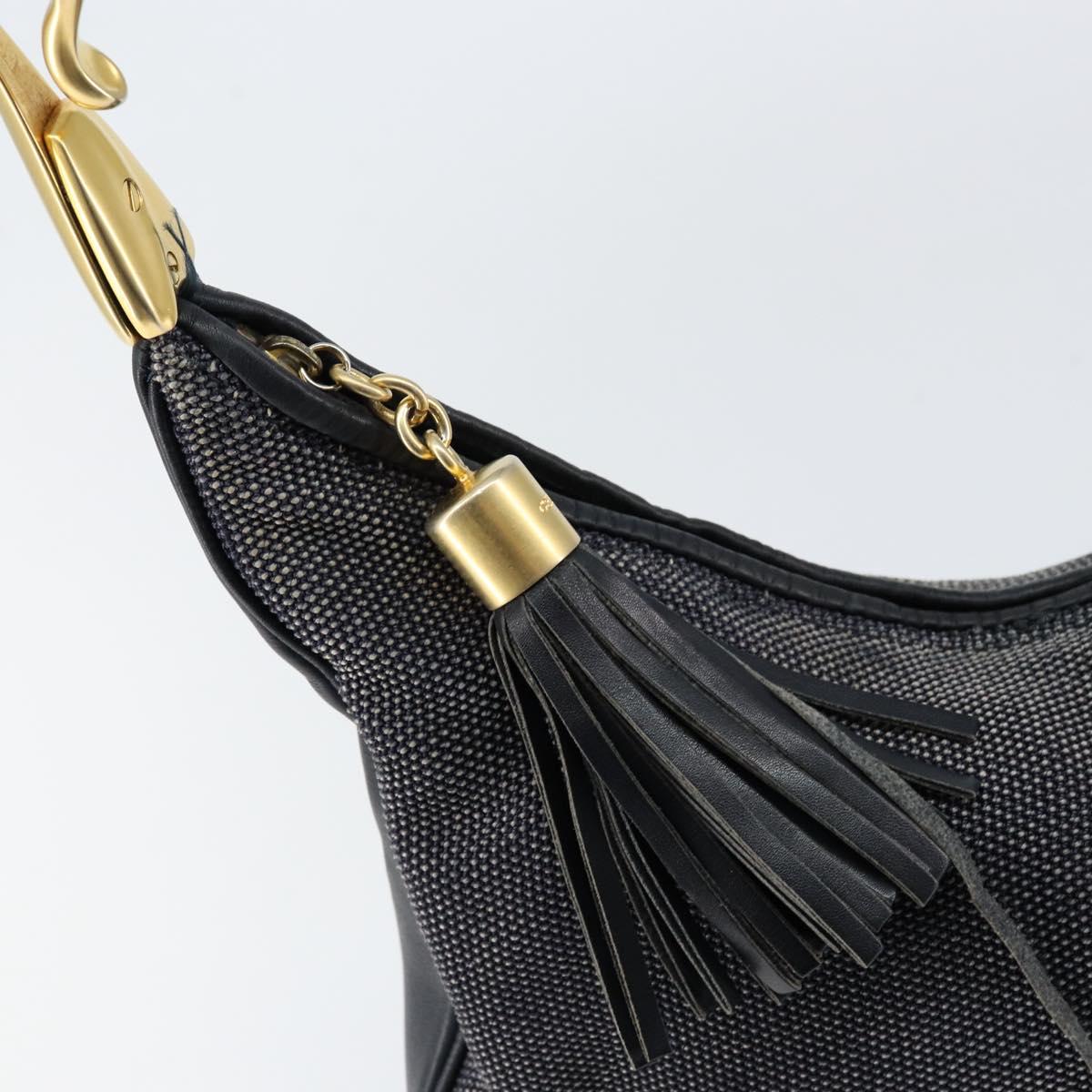 CELINE Shoulder Bag Canvas Leather Navy Gold Auth bs31271