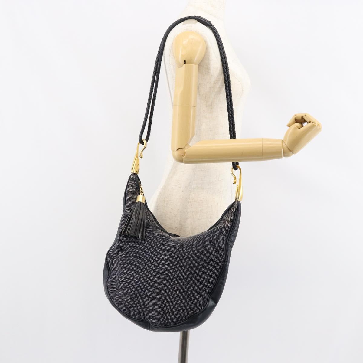 CELINE Shoulder Bag Canvas Leather Navy Gold Auth bs31271