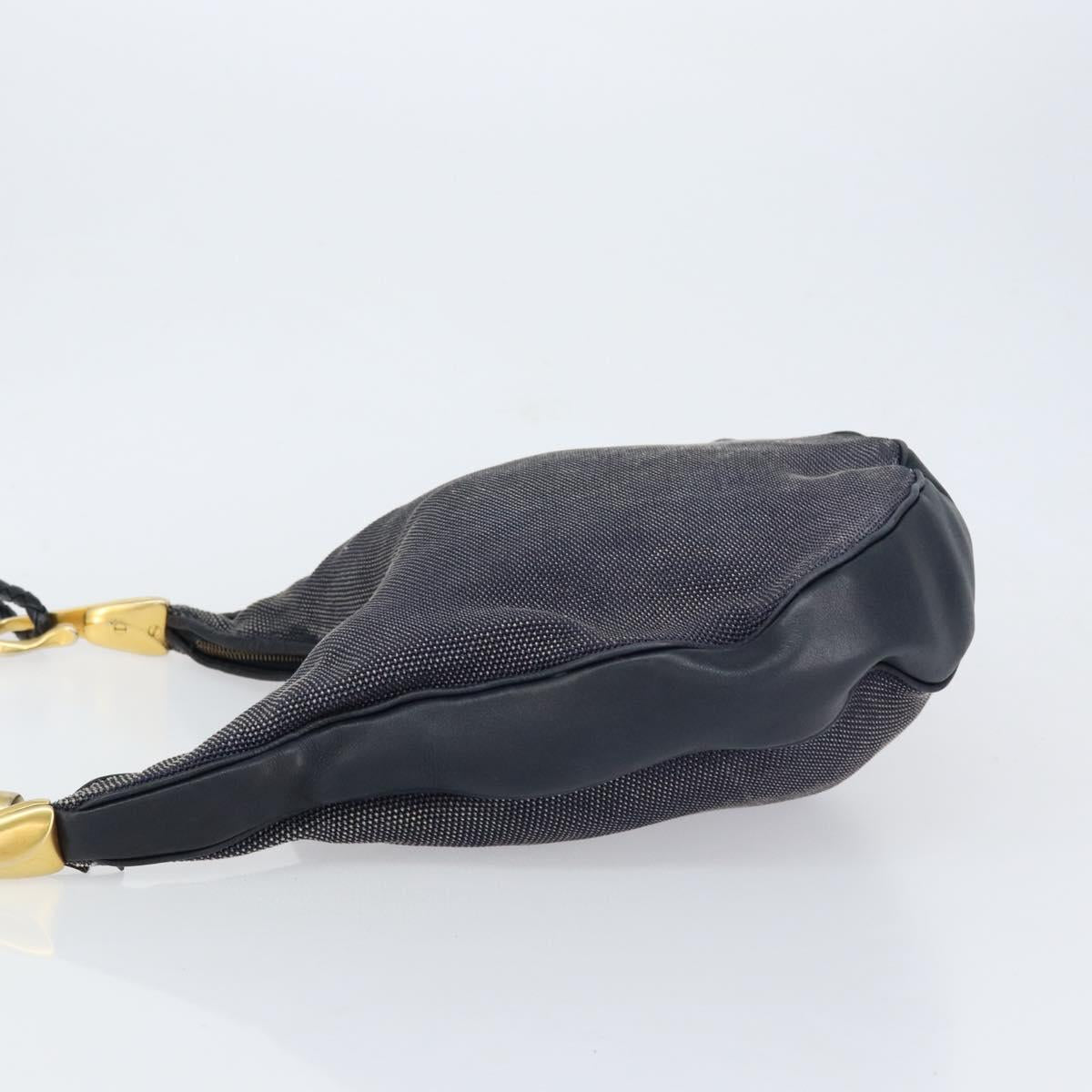CELINE Shoulder Bag Canvas Leather Navy Gold Auth bs31271