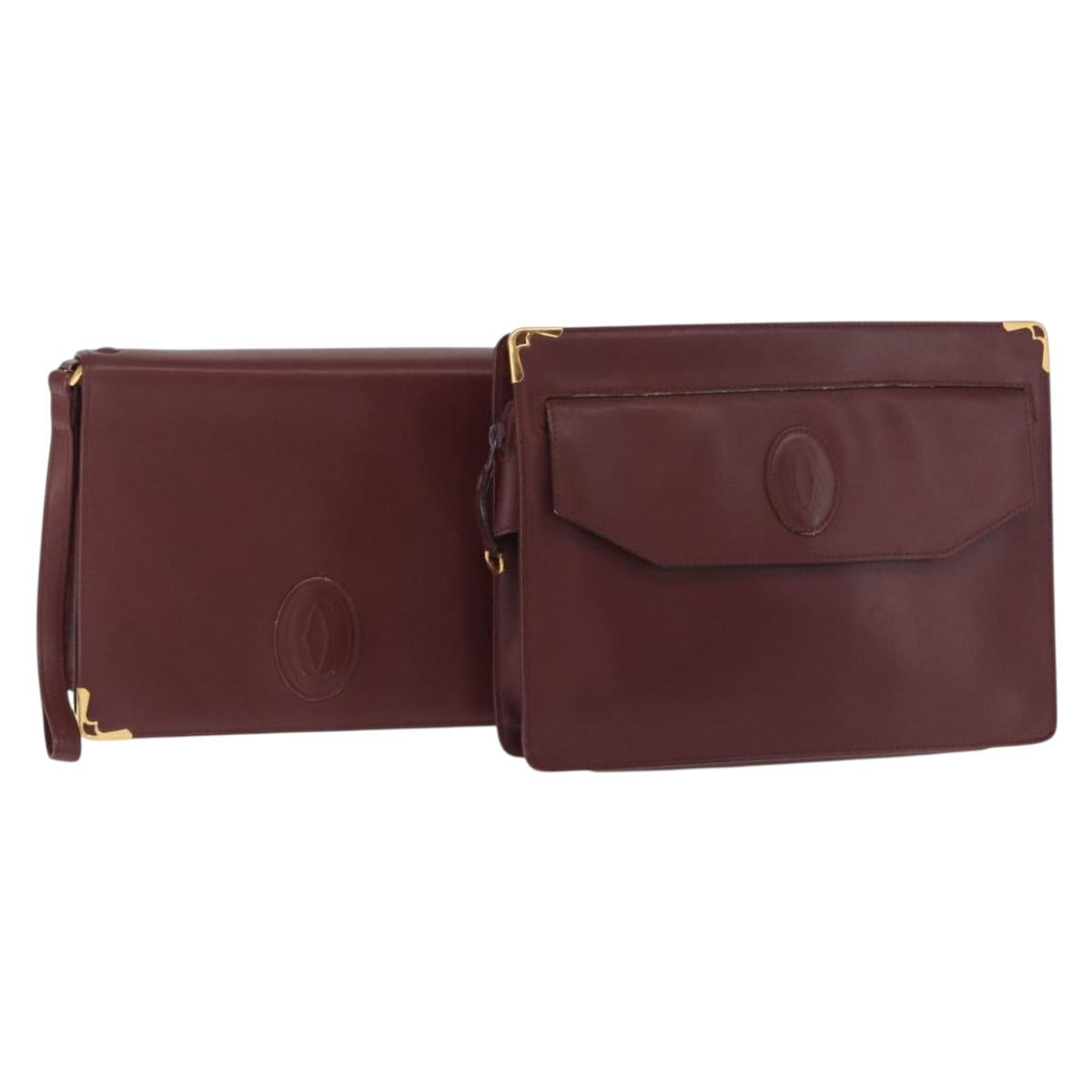 CARTIER Must Line Clutch Bag Leather 2 Set Bordeaux Auth bs31274