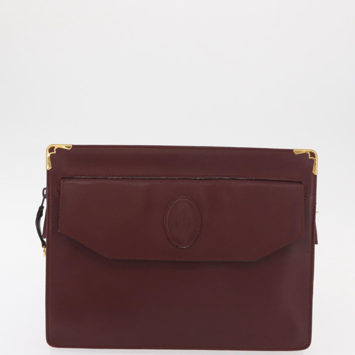CARTIER Must Line Clutch Bag Leather 2 Set Bordeaux Auth bs31274