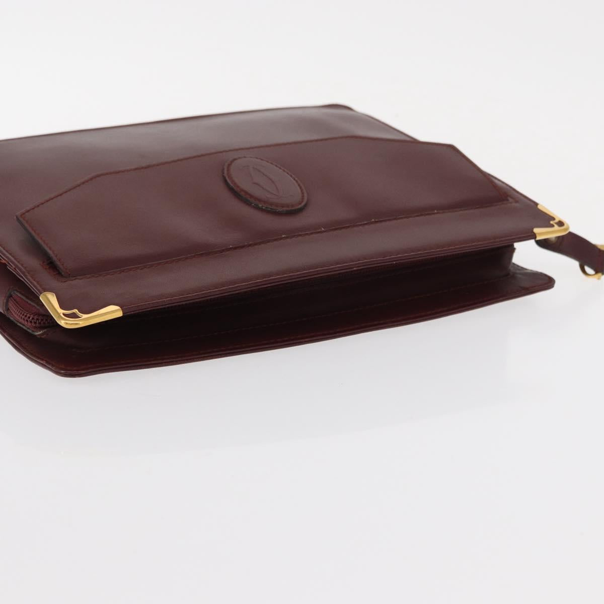 CARTIER Must Line Clutch Bag Leather 2 Set Bordeaux Auth bs31274