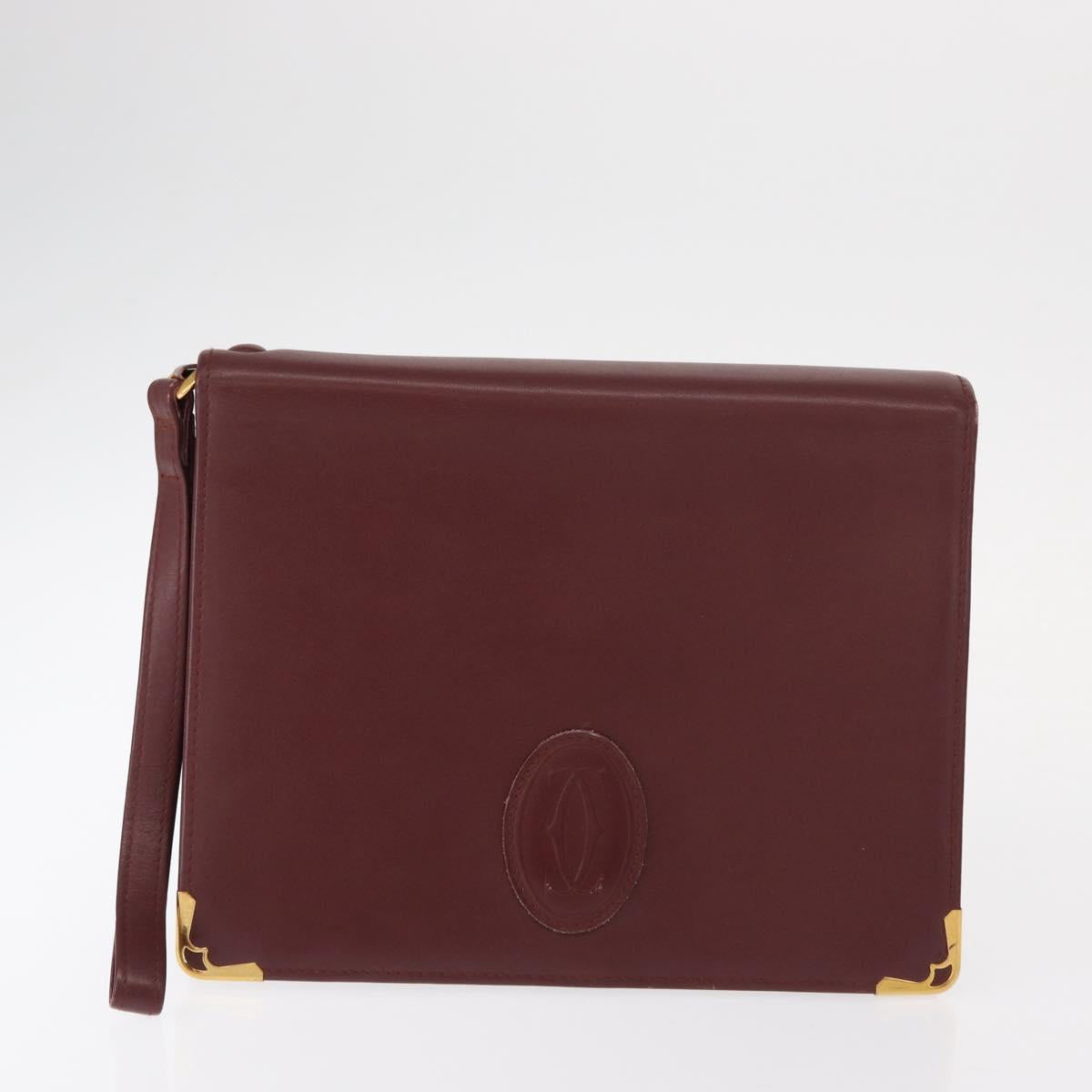 CARTIER Must Line Clutch Bag Leather 2 Set Bordeaux Auth bs31274