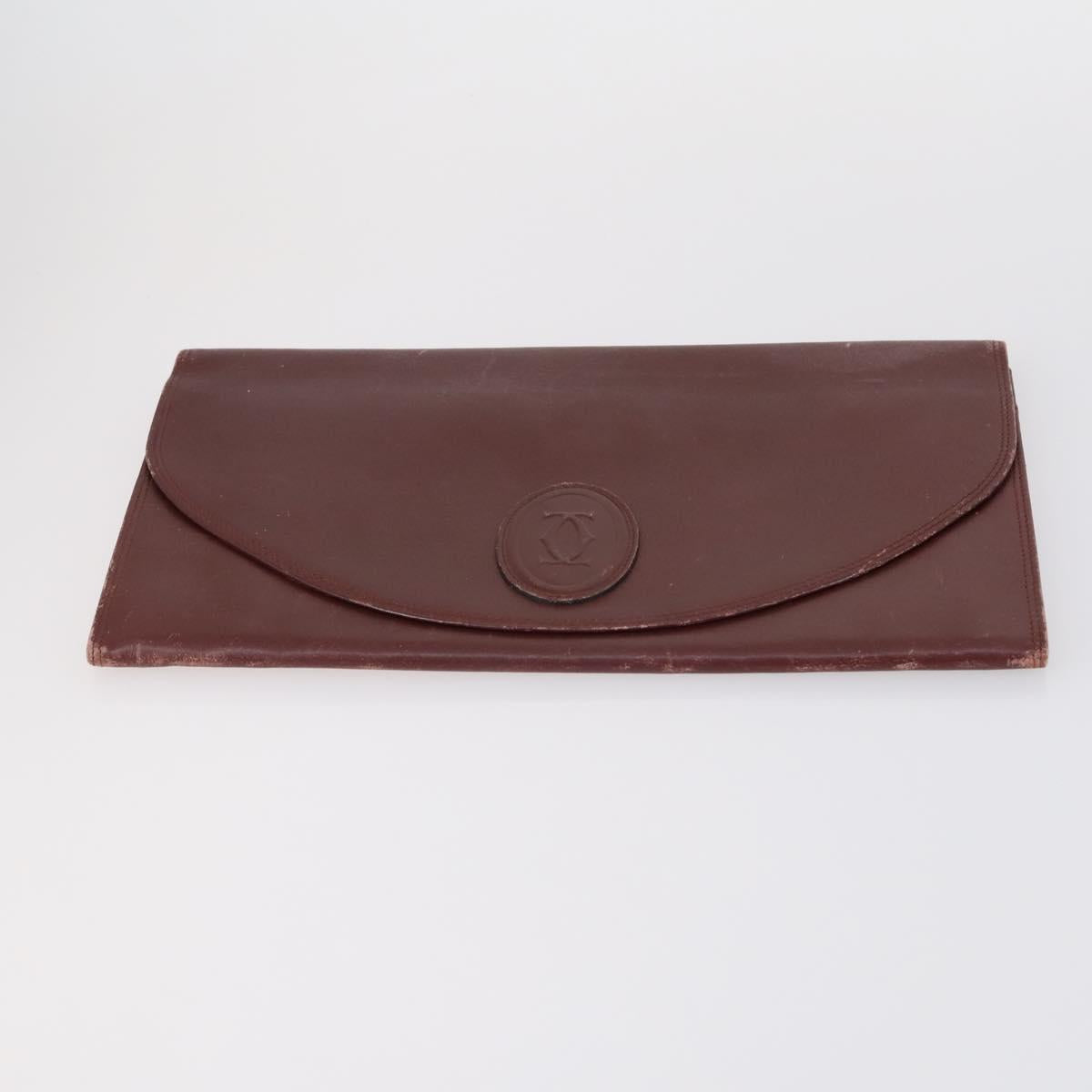 CARTIER Must Line Clutch Bag Leather 2 Set Bordeaux Auth bs31275