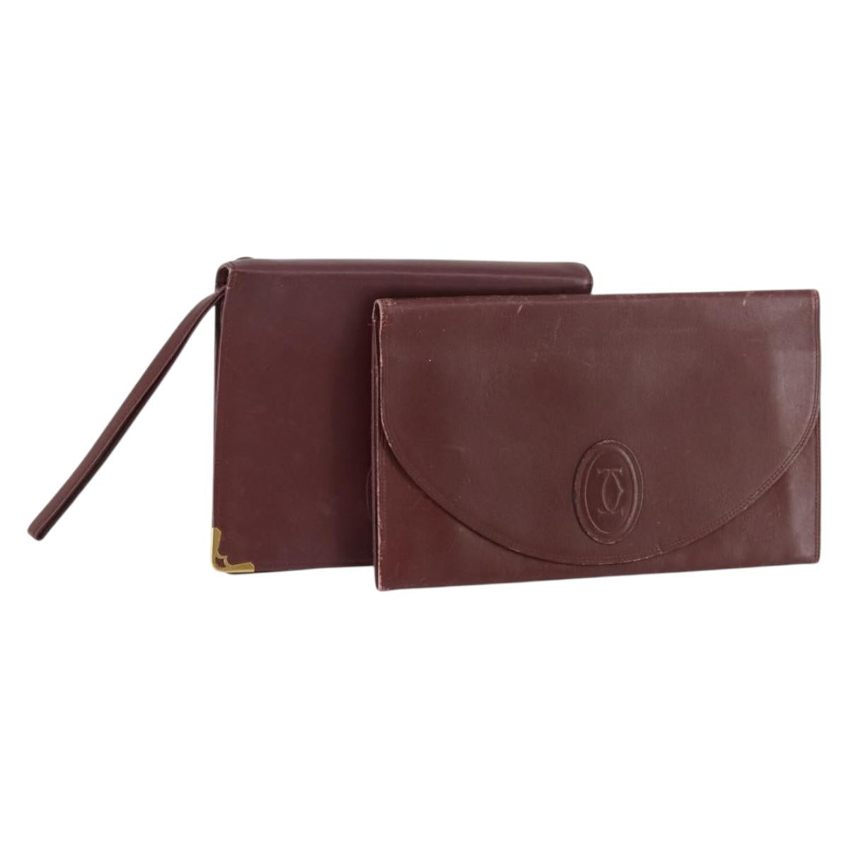 CARTIER Must Line Clutch Bag Leather 2 Set Bordeaux Auth bs31275