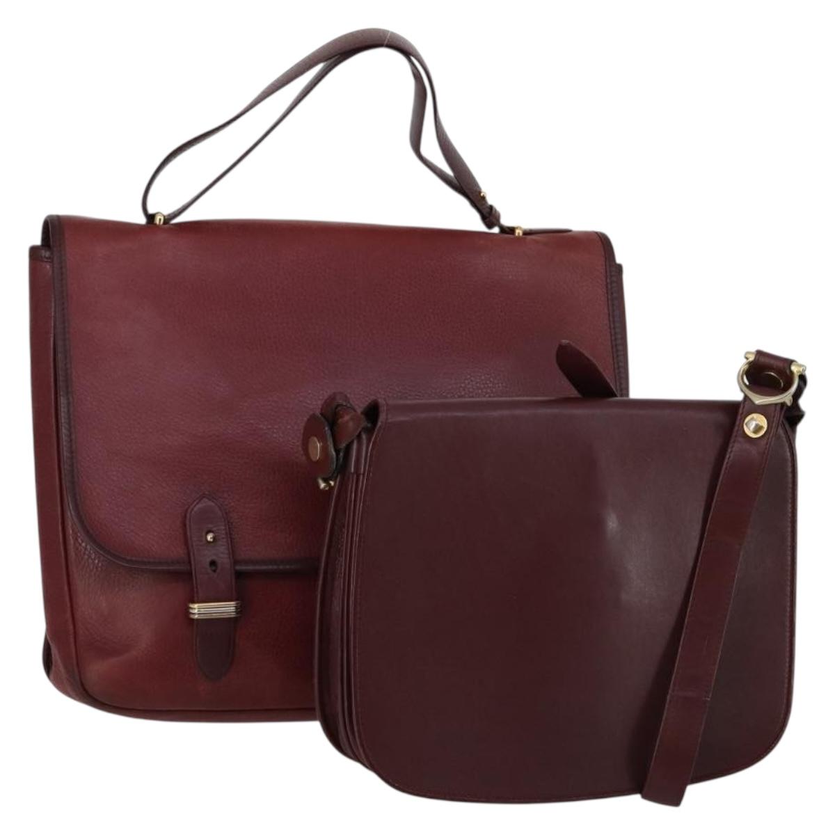 CARTIER Must Line Shoulder Bag Leather 2 Set Bordeaux Auth bs31277