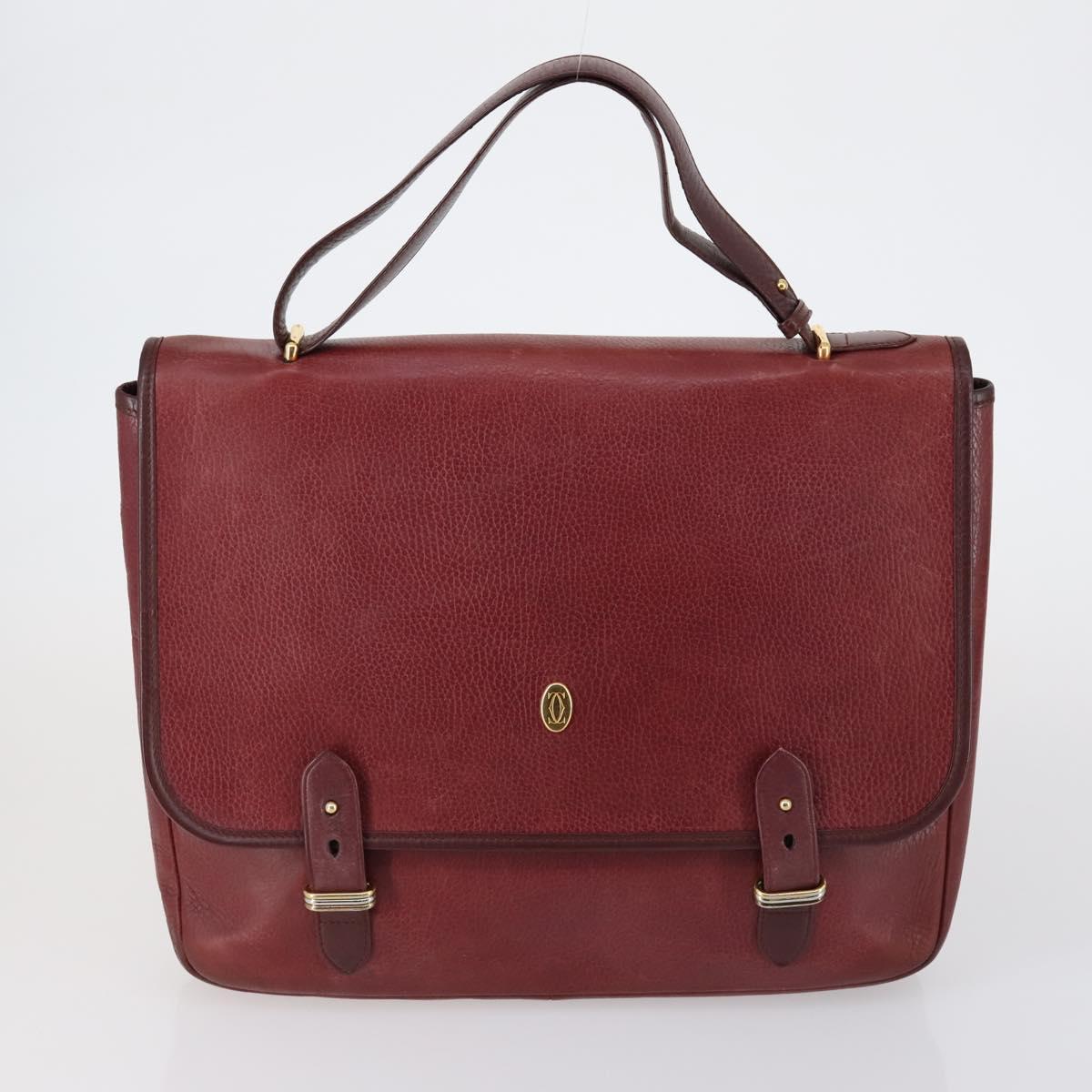 CARTIER Must Line Shoulder Bag Leather 2 Set Bordeaux Auth bs31277