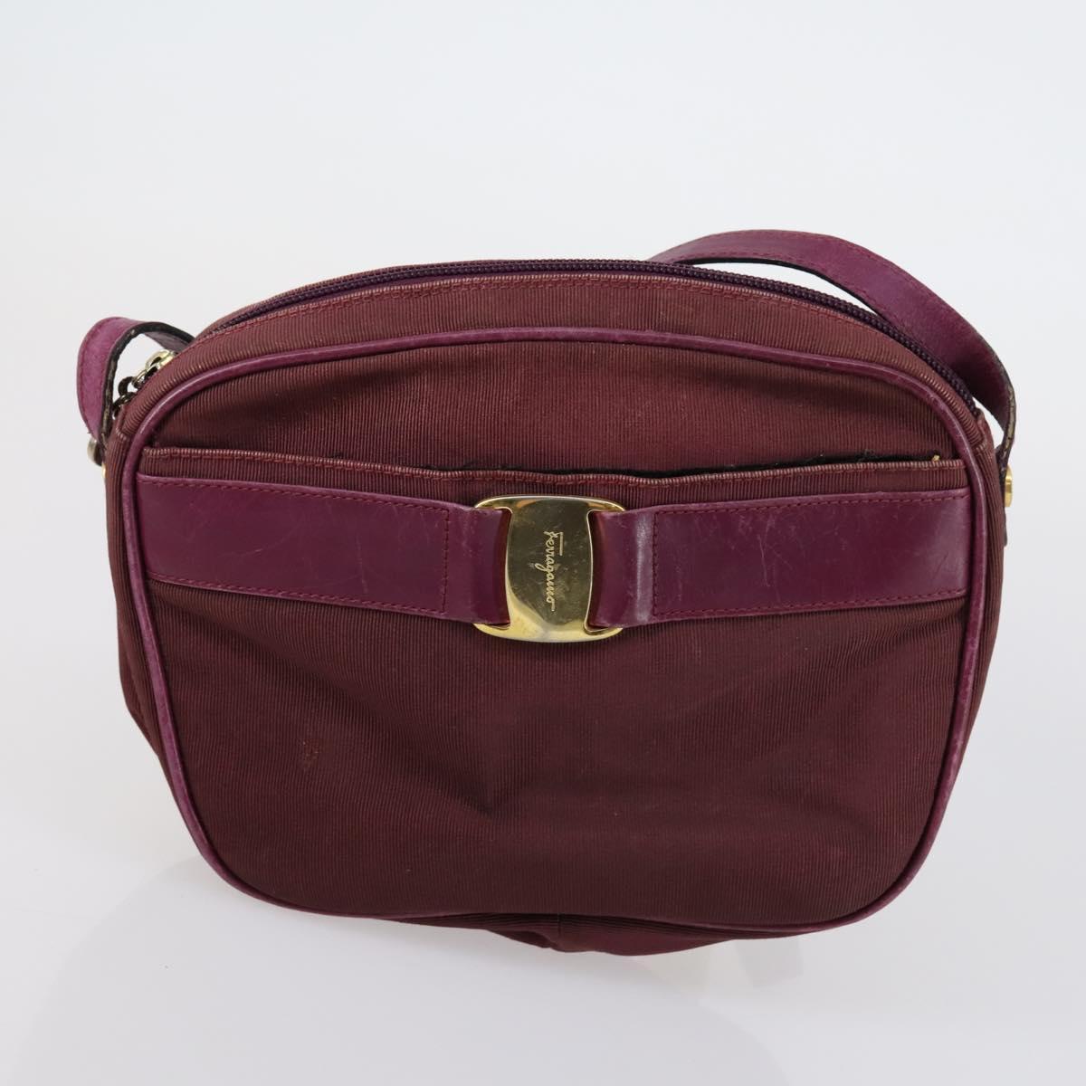 Salvatore Ferragamo Shoulder Bag Leather Canvas 2 Set Black Purple Auth bs31279