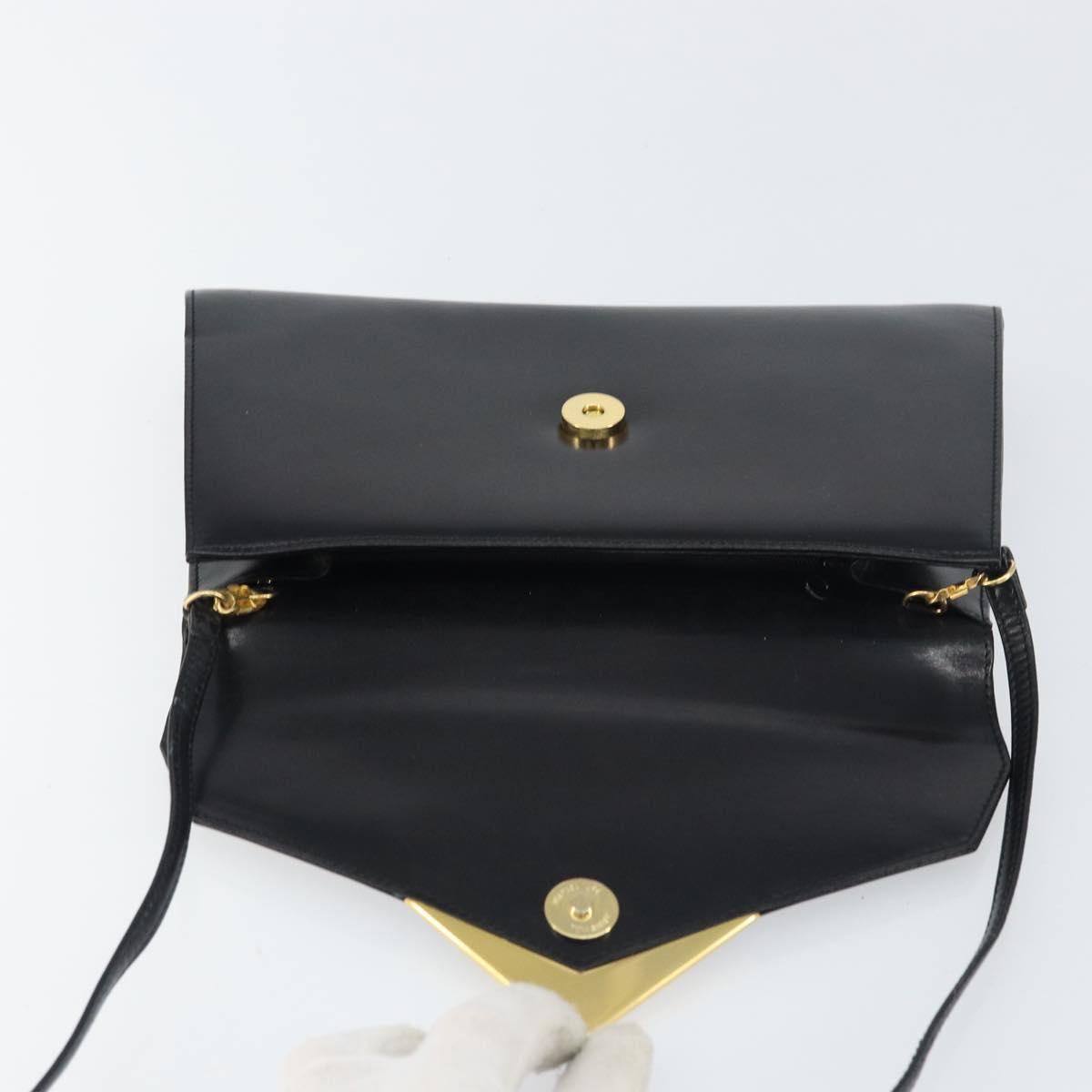 GIVENCHY Shoulder Bag Leather Black Gold Auth bs31346