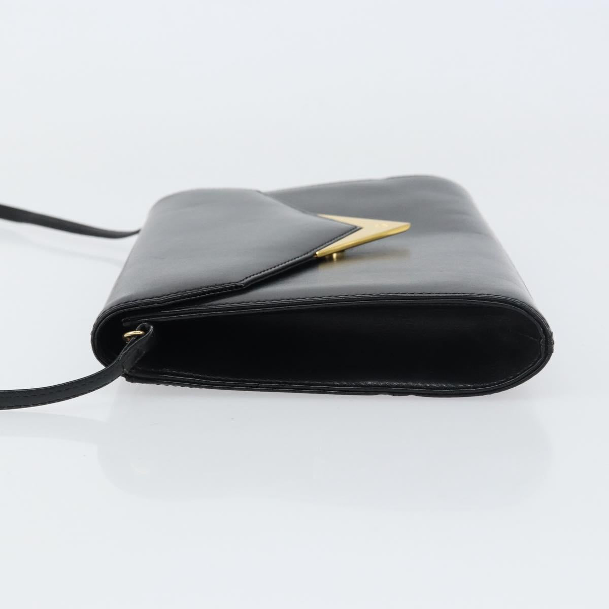 GIVENCHY Shoulder Bag Leather Black Gold Auth bs31346