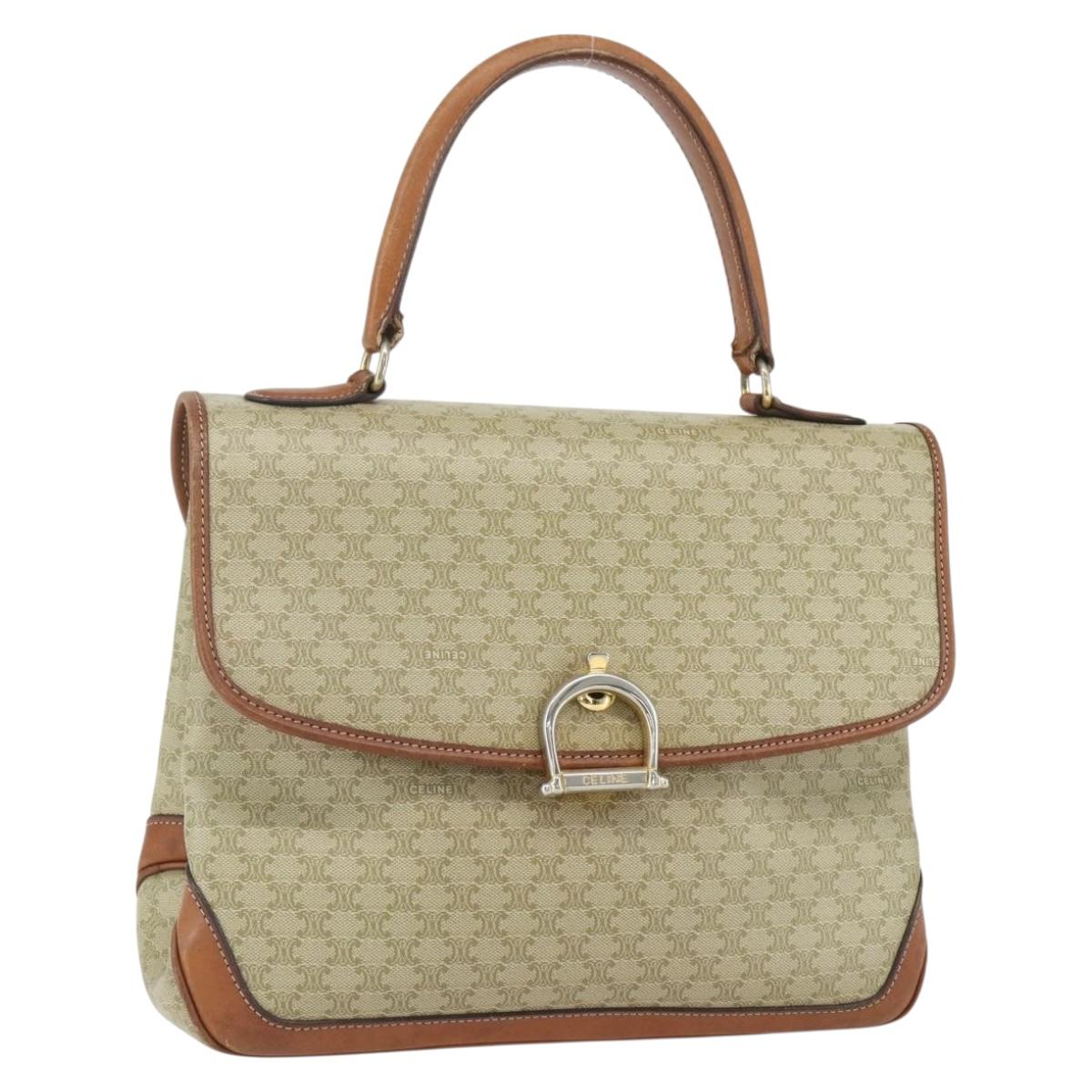 CELINE Macadam Canvas Hand Bag PVC Beige Gold Auth bs31347