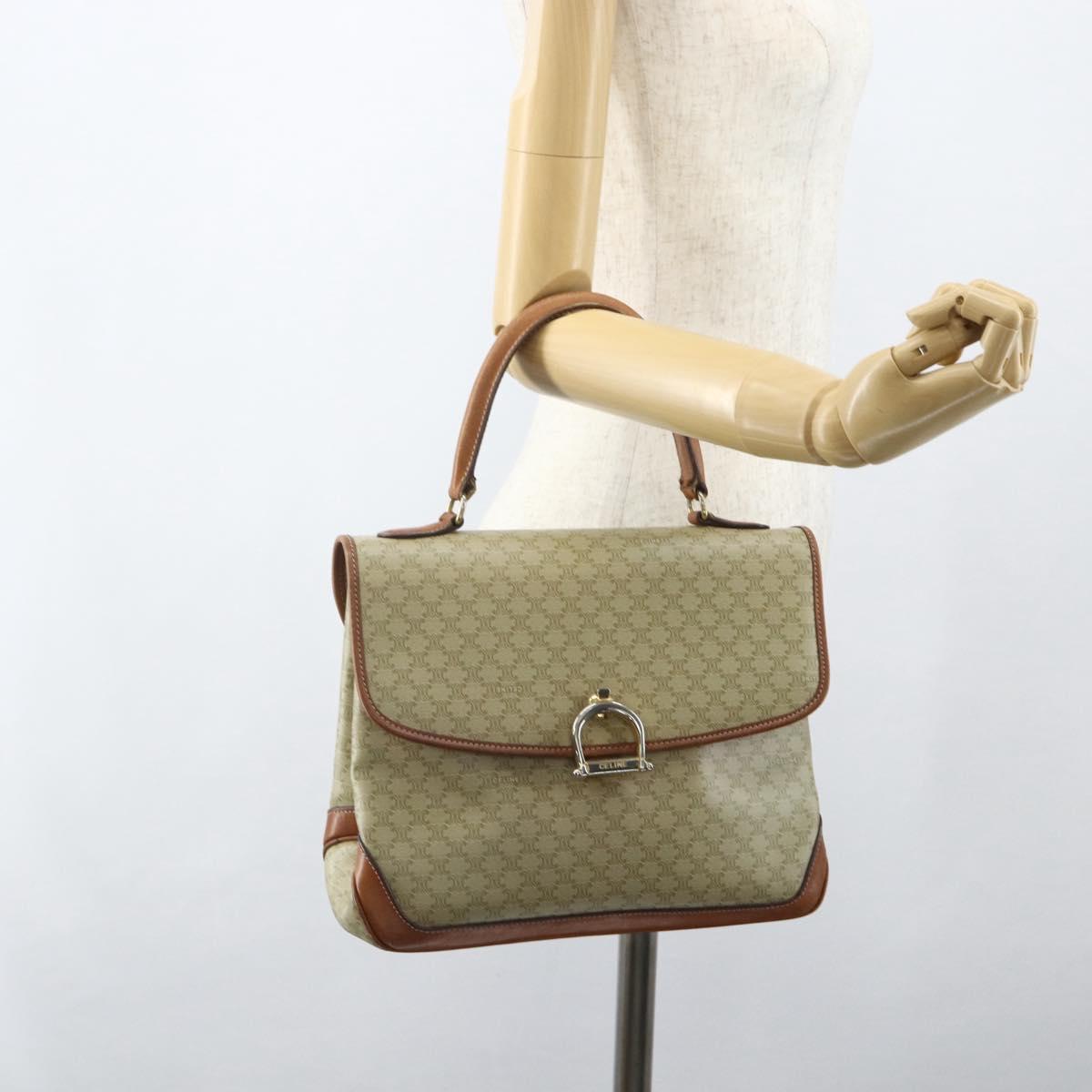 CELINE Macadam Canvas Hand Bag PVC Beige Gold Auth bs31347