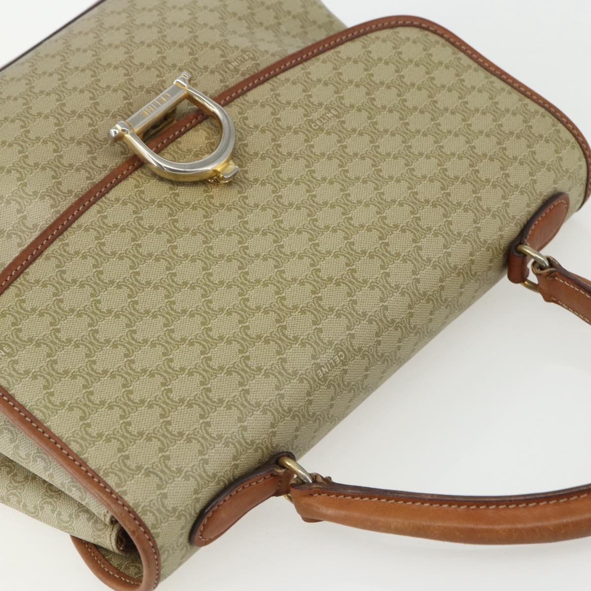 CELINE Macadam Canvas Hand Bag PVC Beige Gold Auth bs31347