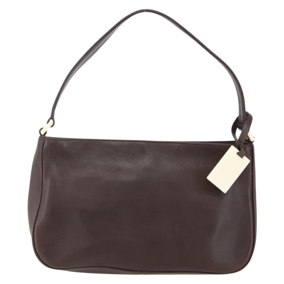 CELINE Shoulder Bag Leather Brown Gold Auth bs31349