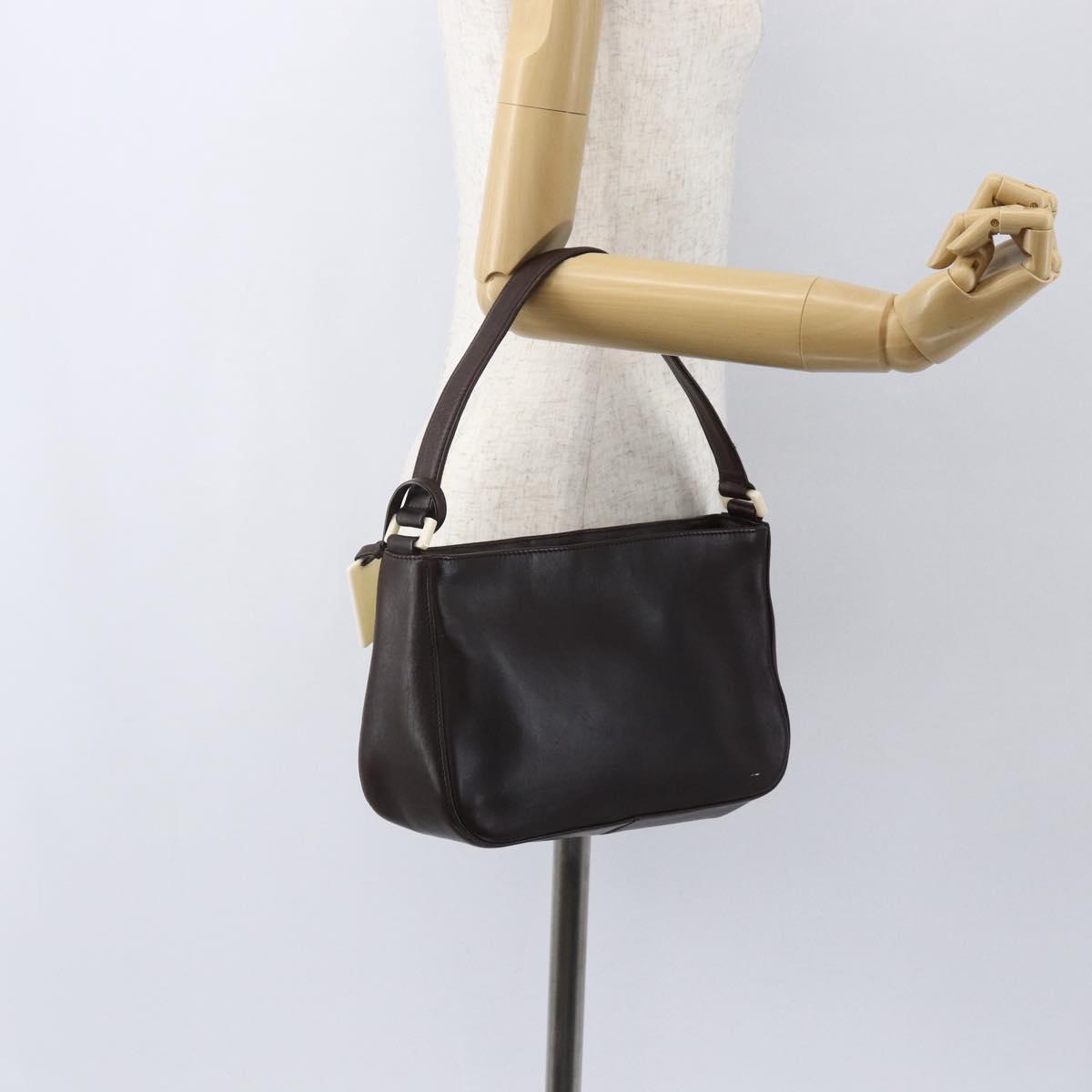CELINE Shoulder Bag Leather Brown Gold Auth bs31349