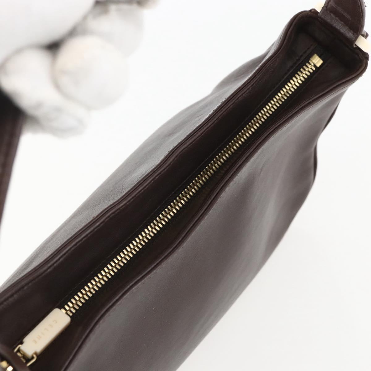 CELINE Shoulder Bag Leather Brown Gold Auth bs31349