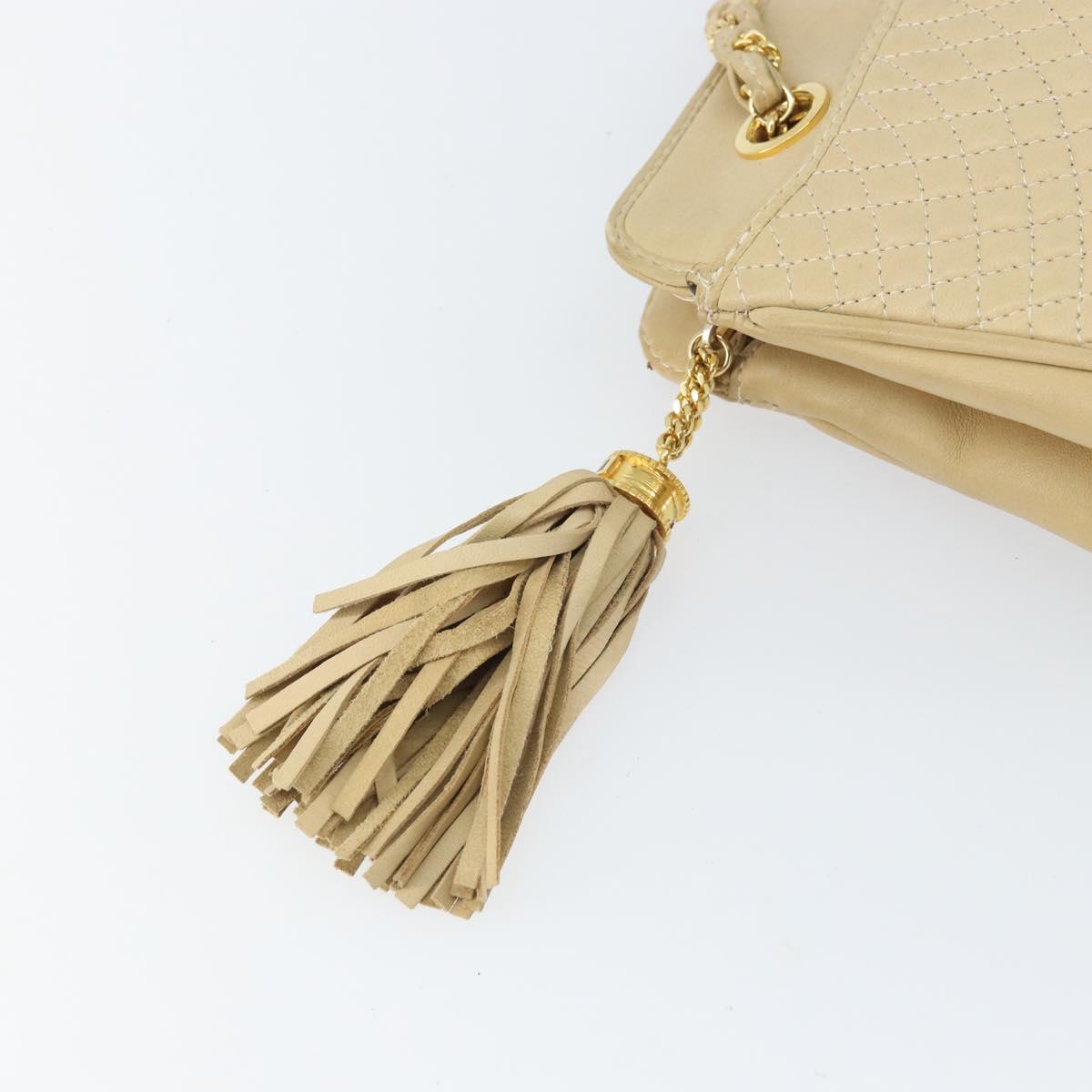 BALLY Chain Shoulder Bag Leather Beige Gold Auth bs31350