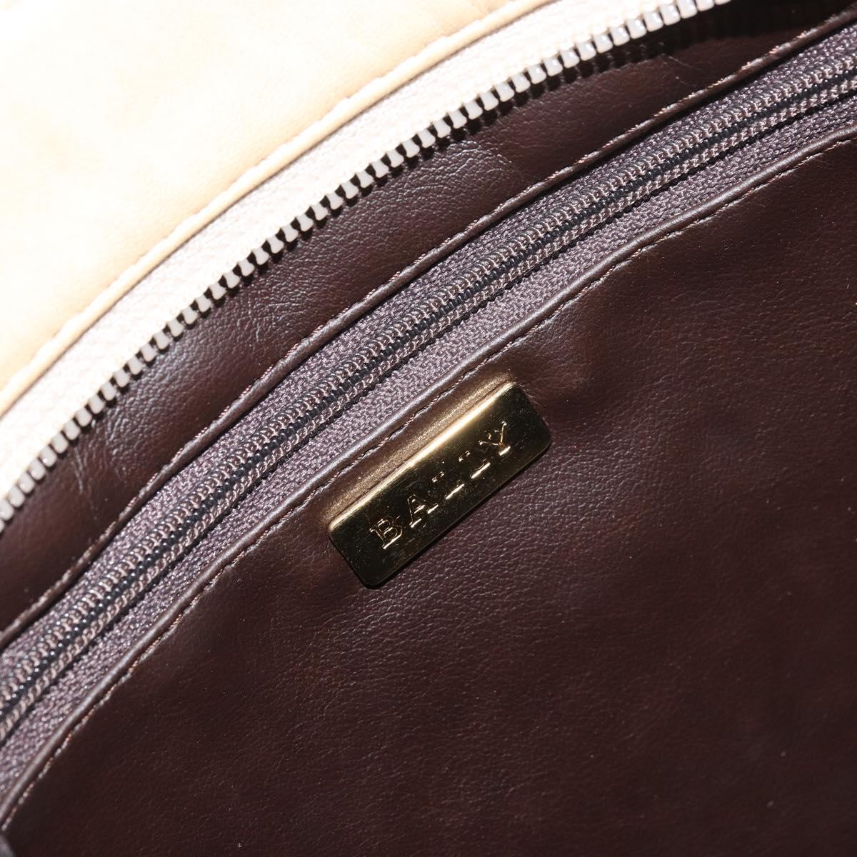 BALLY Chain Shoulder Bag Leather Beige Gold Auth bs31350