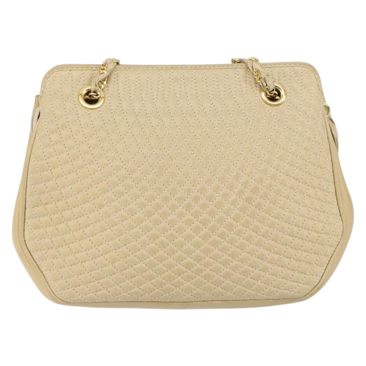 BALLY Chain Shoulder Bag Leather Beige Gold Auth bs31350