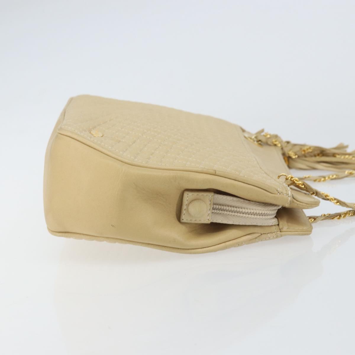 BALLY Chain Shoulder Bag Leather Beige Gold Auth bs31350