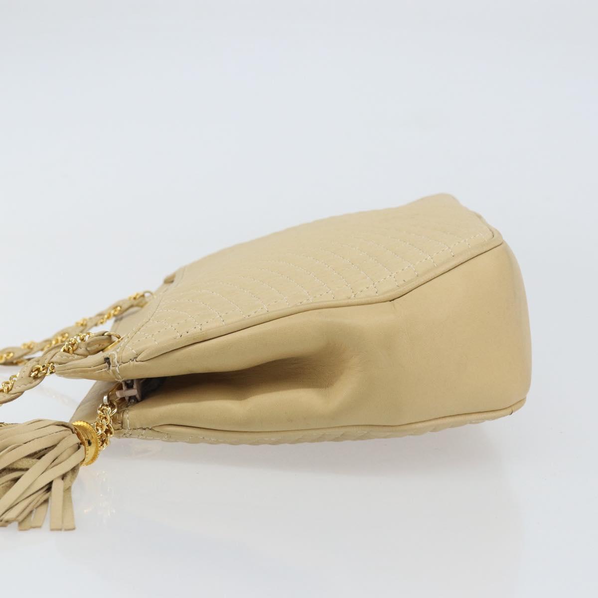 BALLY Chain Shoulder Bag Leather Beige Gold Auth bs31350