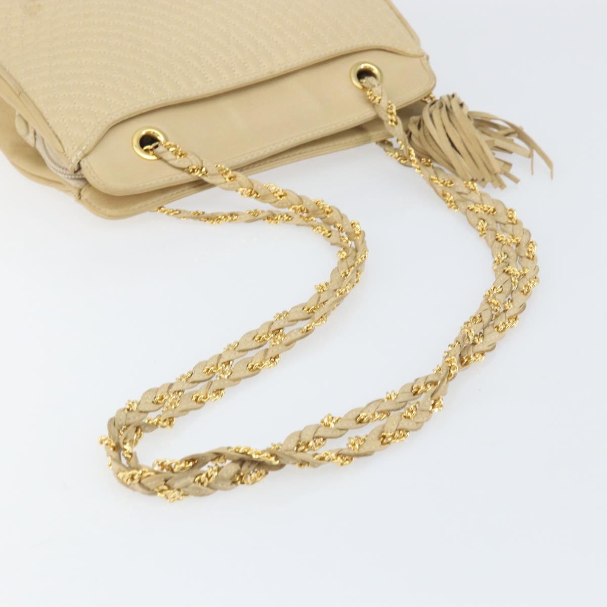 BALLY Chain Shoulder Bag Leather Beige Gold Auth bs31350