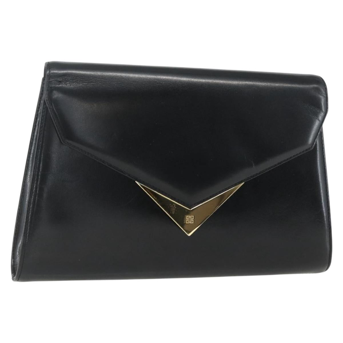 GIVENCHY Shoulder Bag Leather Black Gold Auth bs31351