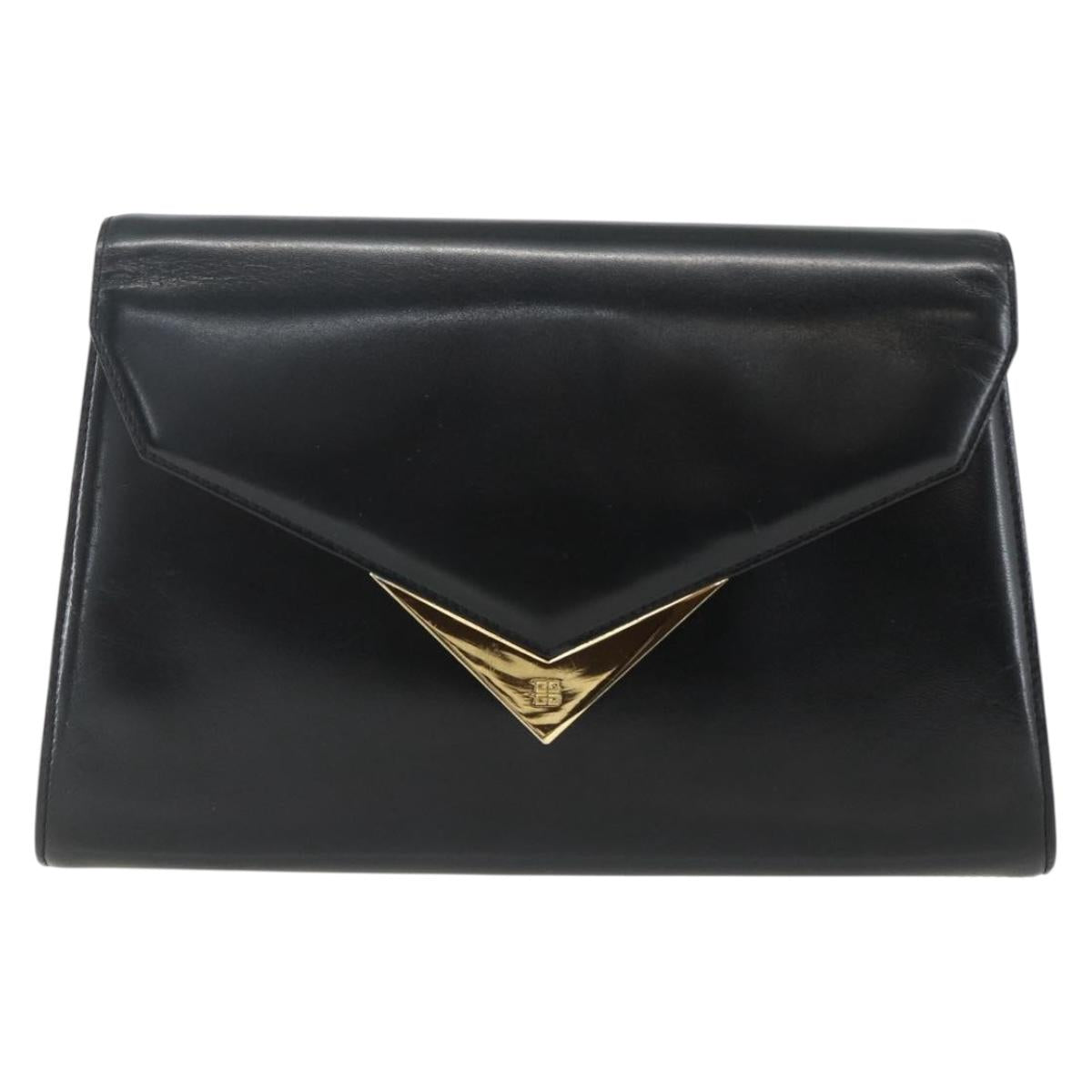 GIVENCHY Shoulder Bag Leather Black Gold Auth bs31351