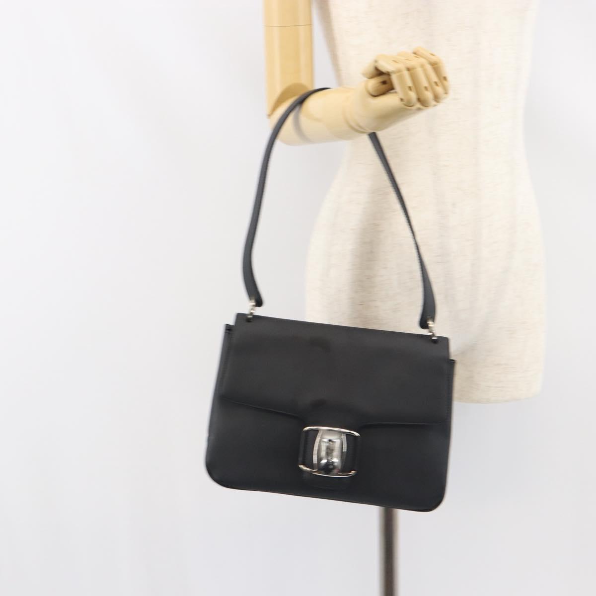 Salvatore Ferragamo Vala Shoulder Bag Patent leather Black Silver Auth bs31352