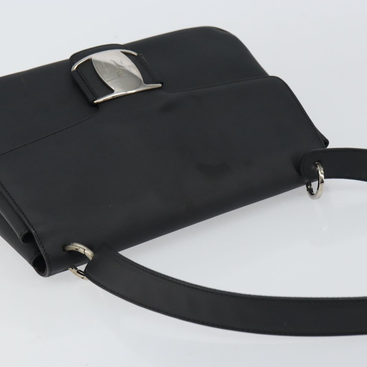 Salvatore Ferragamo Vala Shoulder Bag Patent leather Black Silver Auth bs31352