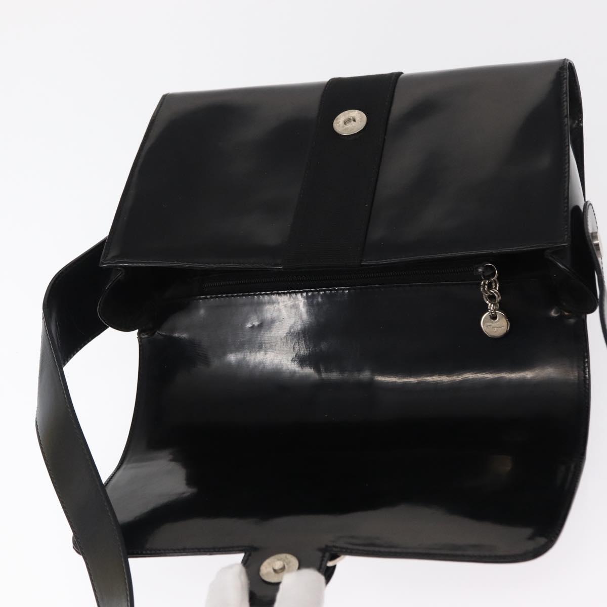 Salvatore Ferragamo Vala Shoulder Bag Nylon Enamel Black Silver Auth bs31354