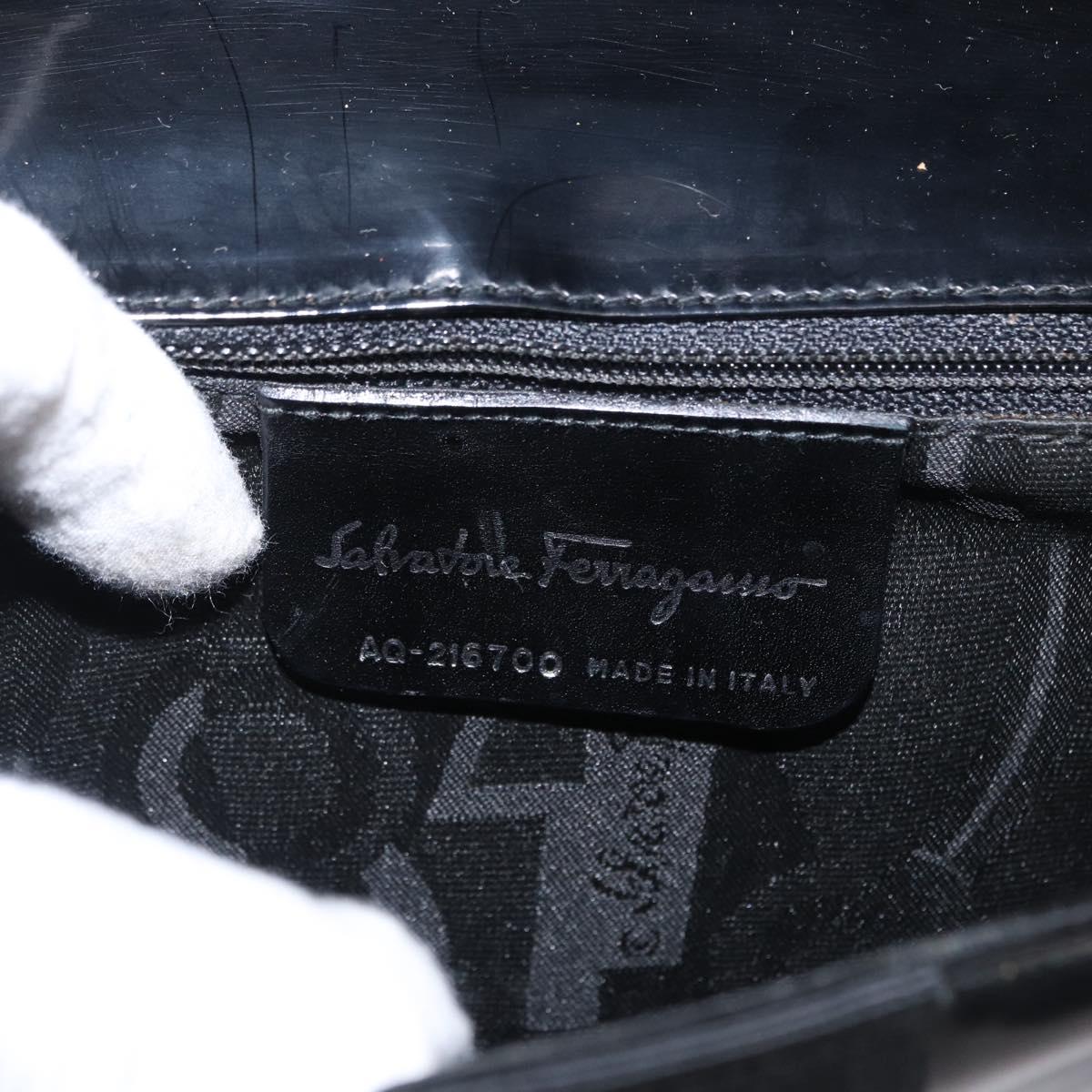 Salvatore Ferragamo Vala Shoulder Bag Nylon Enamel Black Silver Auth bs31354