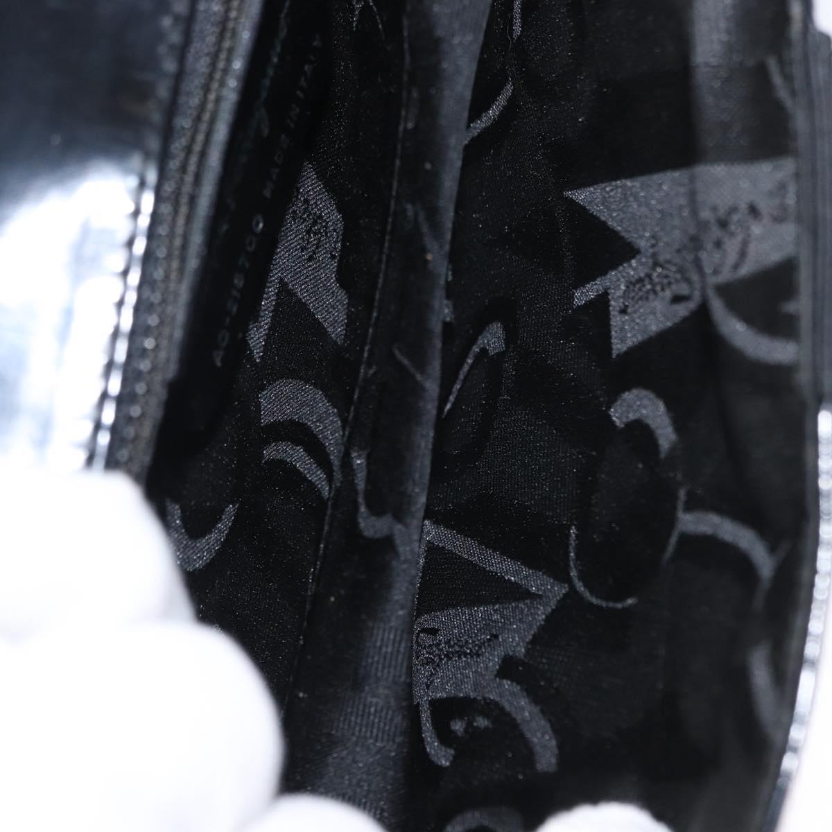 Salvatore Ferragamo Vala Shoulder Bag Nylon Enamel Black Silver Auth bs31354