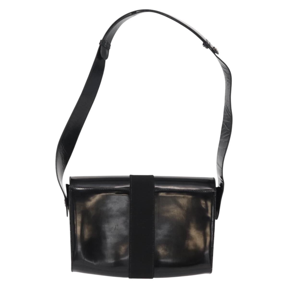 Salvatore Ferragamo Vala Shoulder Bag Nylon Enamel Black Silver Auth bs31354