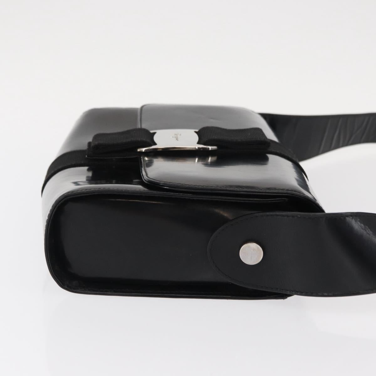 Salvatore Ferragamo Vala Shoulder Bag Nylon Enamel Black Silver Auth bs31354