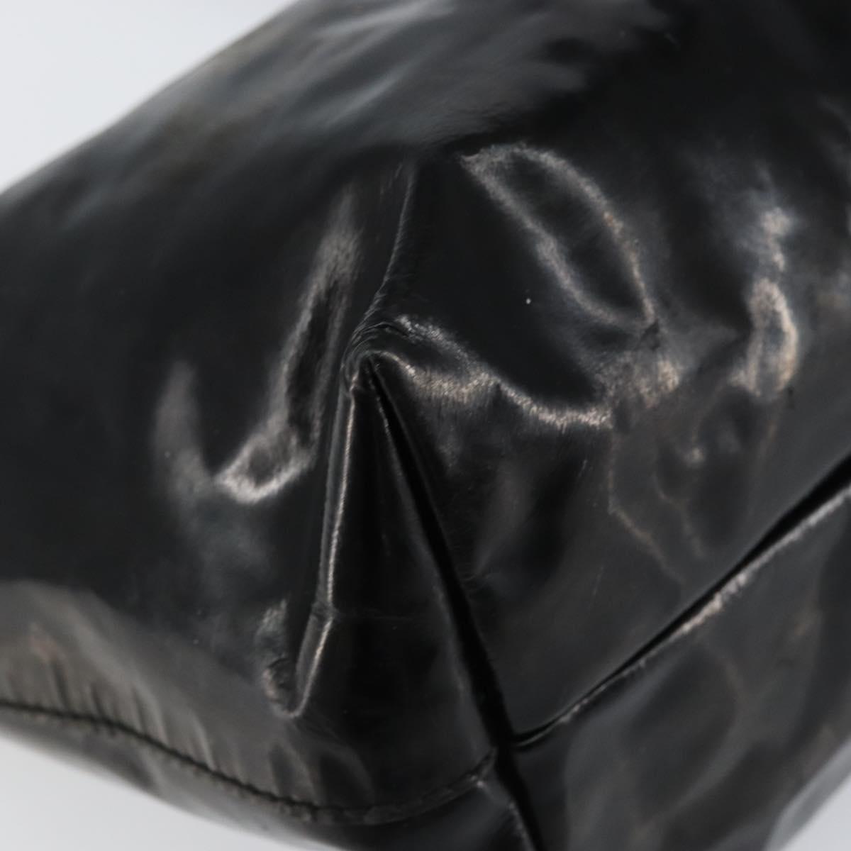 Salvatore Ferragamo Gancini Tote Bag Enamel Black Silver Auth bs31355