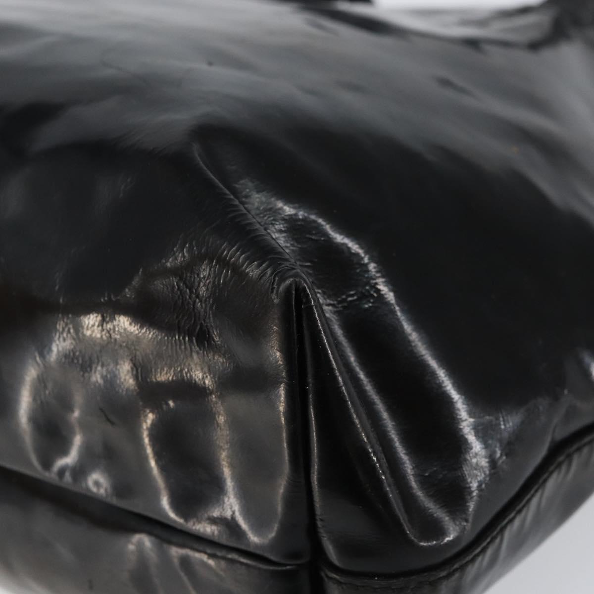 Salvatore Ferragamo Gancini Tote Bag Enamel Black Silver Auth bs31355