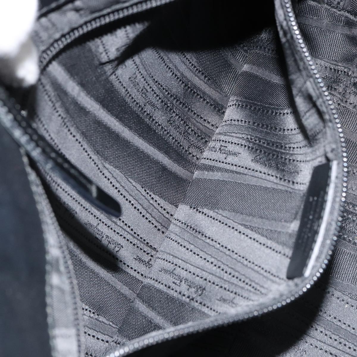 Salvatore Ferragamo Gancini Tote Bag Enamel Black Silver Auth bs31355