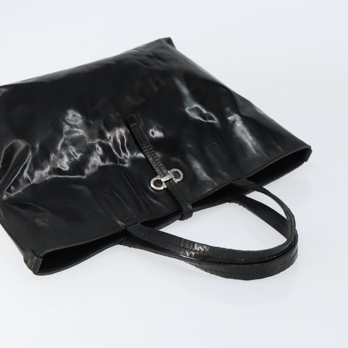 Salvatore Ferragamo Gancini Tote Bag Enamel Black Silver Auth bs31355