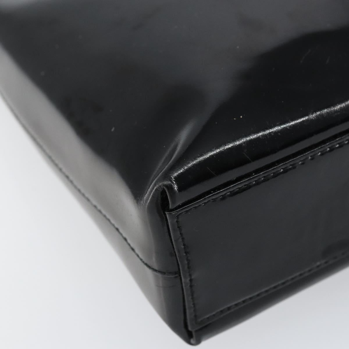 Salvatore Ferragamo Vala Shoulder Bag Enamel Black Silver Auth bs31356