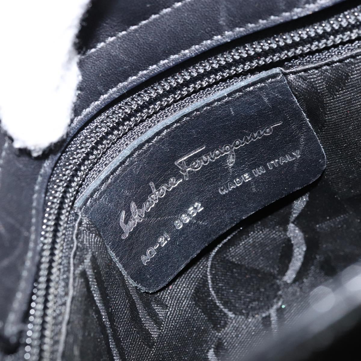 Salvatore Ferragamo Vala Shoulder Bag Enamel Black Silver Auth bs31356