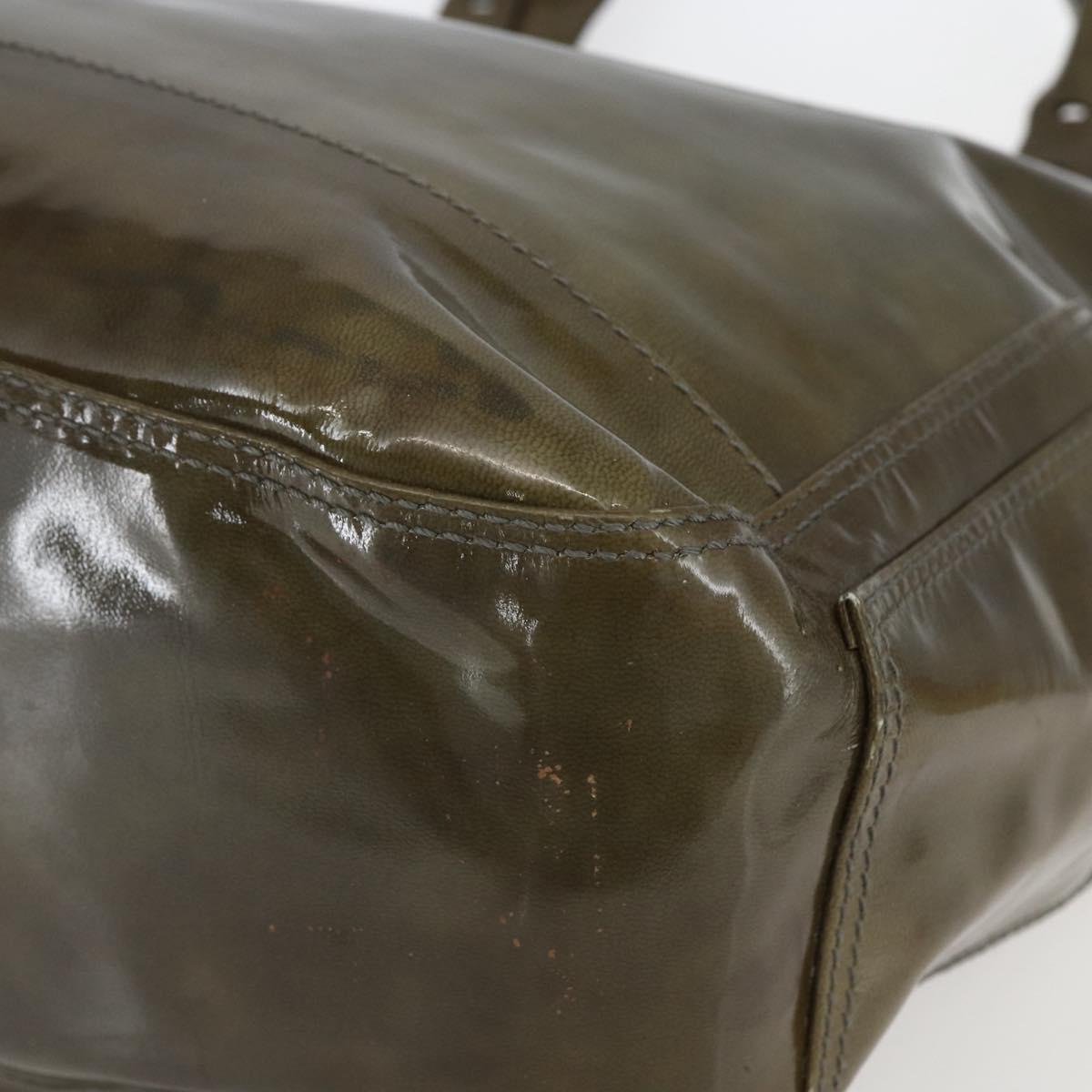 Salvatore Ferragamo Tote Bag Enamel Green Silver Auth bs31357