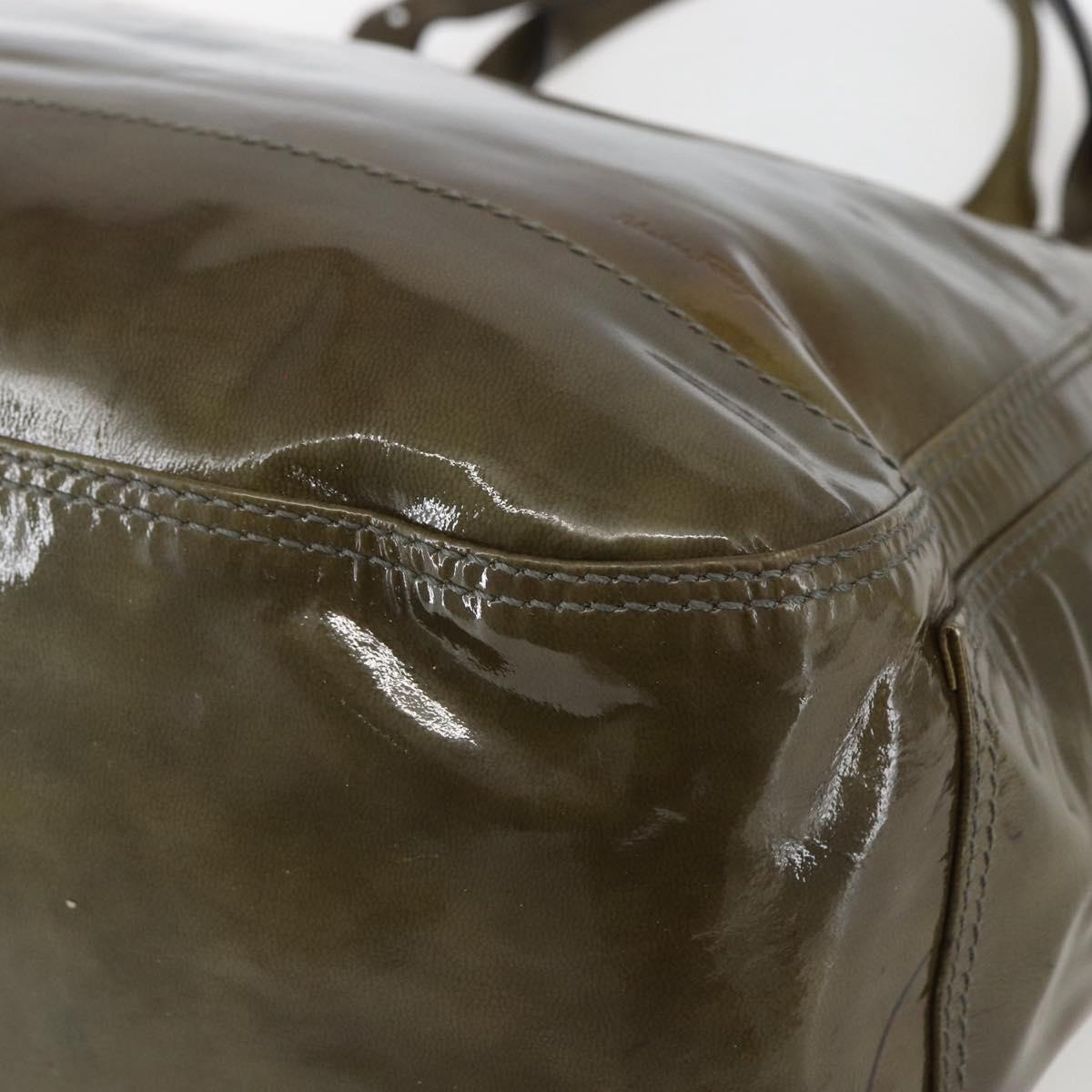 Salvatore Ferragamo Tote Bag Enamel Green Silver Auth bs31357