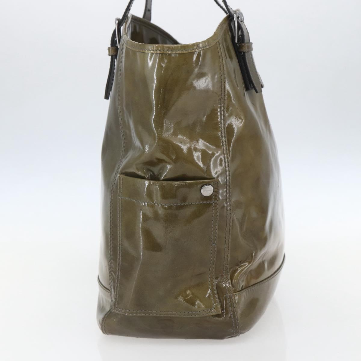 Salvatore Ferragamo Tote Bag Enamel Green Silver Auth bs31357