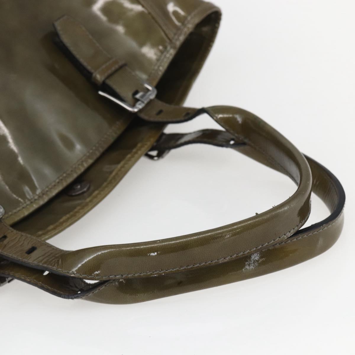 Salvatore Ferragamo Tote Bag Enamel Green Silver Auth bs31357