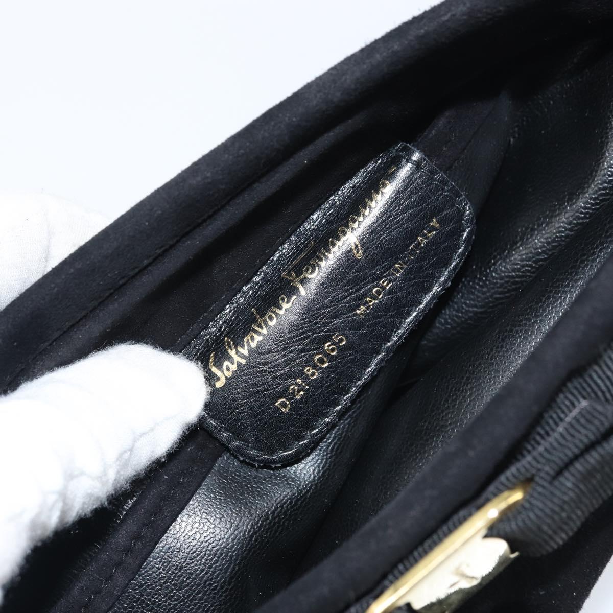 Salvatore Ferragamo Vala Shoulder Bag Suede Black Gold Auth bs31358
