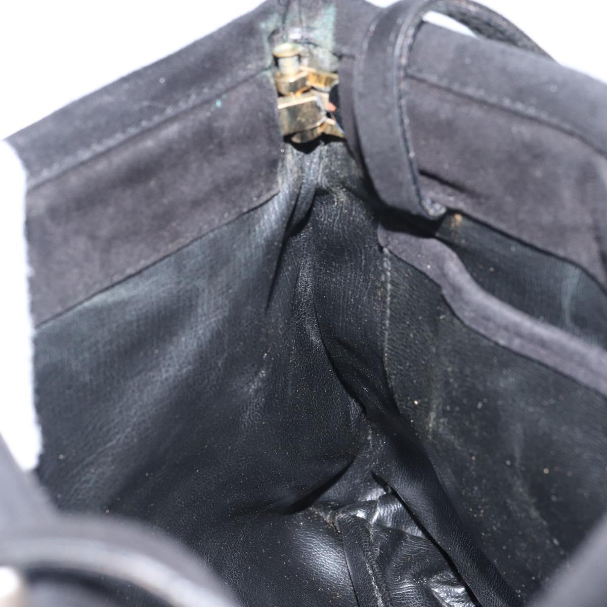 Salvatore Ferragamo Vala Shoulder Bag Suede Black Gold Auth bs31358