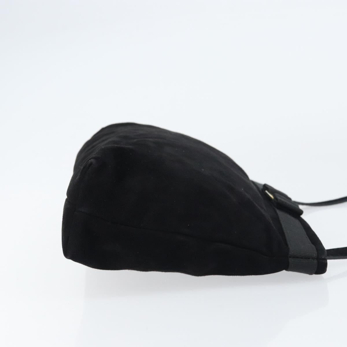 Salvatore Ferragamo Vala Shoulder Bag Suede Black Gold Auth bs31358